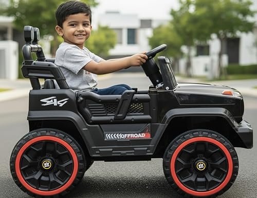 Image of Wishmaster 4x4 Kids Electric Ride On Jeep with Remote Control | Battery Operated Car for Kids 2-6 Years | RGB LED Lights, Bluetooth Music | Birthday Gift | 1-Year Warranty On Motors & Motherboard
