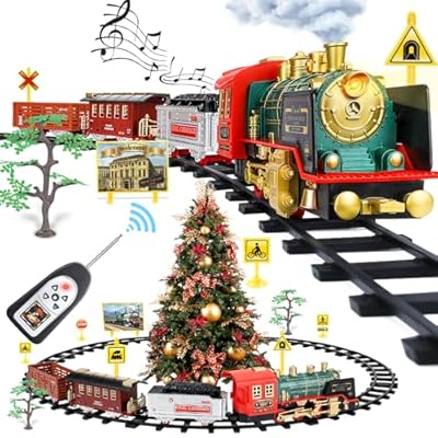 Remote Control Train Set - Electric R/C Train Toy for Kids w/Smokes,Lights &amp; Sound,Railway Kits w/Steam Locomotive Engine,Cargo Cars &amp; Tracks, Christmas Toys for 3 + Year Old Kids
