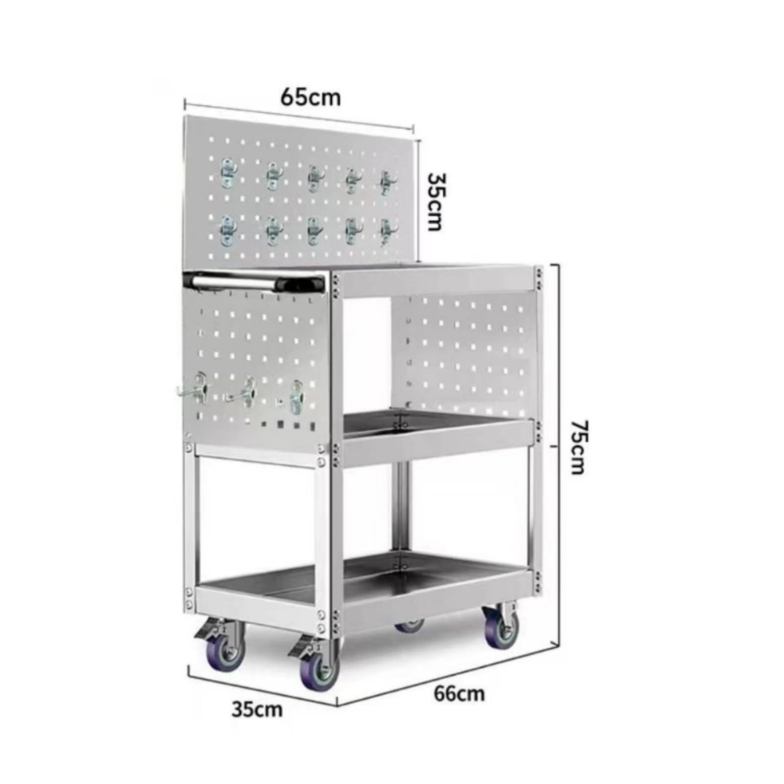 Carrello Portaelementi in Acciaio Inox con Ripiani a Vassoio E Telaio Rettangolare Aperto per Riporre Viti E Utensili in Officina Meccanica E Ambiente Artigianale, 66 35 75cm, style to 2