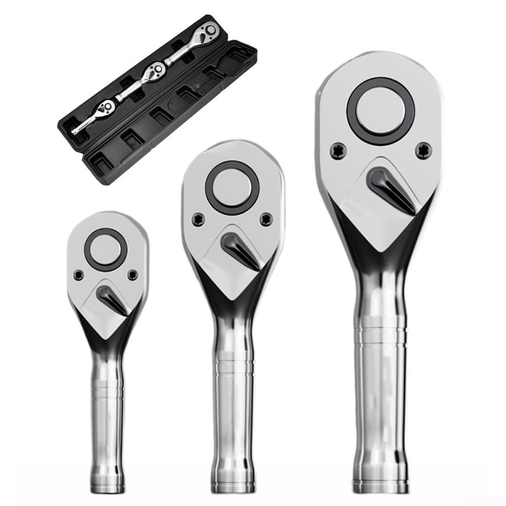 Set di Chiavi a cricchetto Mini da 72 Denti, 1/4", 3/8", 1/2", in Acciaio al Cromo vanadio, con Manico Corto, Attacco rapido per mobili, Auto, riparazioni, officine, macchinari, Attrezzature
