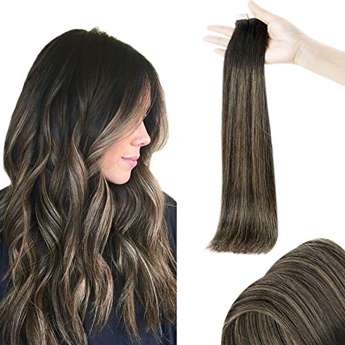 RUNATURE Tape Extensions Balayage Human Hair 22 Inches Color 1BT27P1B Off Black Fading to Blonde Mix Black 50g(2.5g Per Piece,20Pcs)