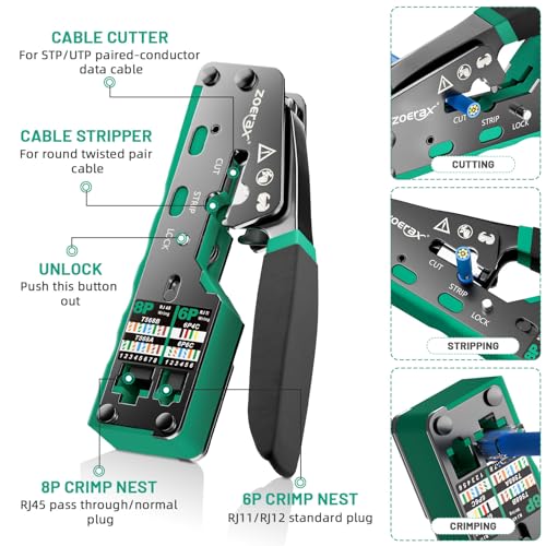 Image of RJ45 Crimping Tool Ethernet Crimp Tool Crimper, Green