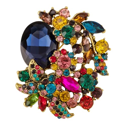 Image of SELOVO Rhinestone Glitter Flower Brooch Pin Jewelry Scarf Accessory Vintage Gold Tone