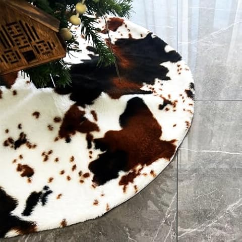 Kaximd Christmas Tree Skirt 30/36/48inches, Cow Stripe Plush Faux Fur Christmas Tree Skirt Xmas Tree Skirt for Christmas Decorations Home Party Holiday Decor Cow 78 CM Cover