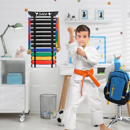 image for Winartton 12 Belts Karate Belt Display Rack with Stickers, Martial Art