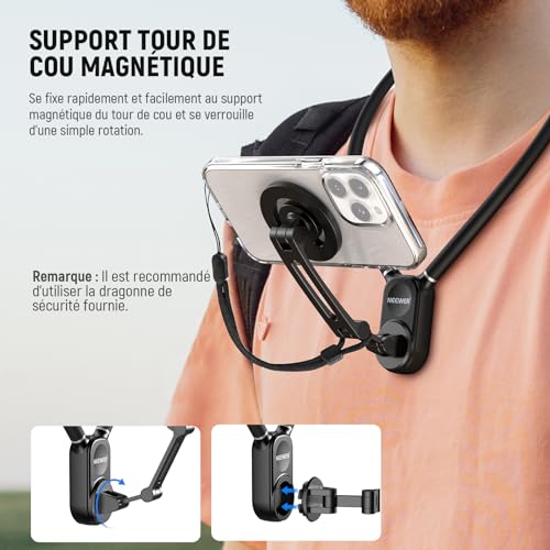 Support de cou magnétique avec mécanisme de libération rapide pour caméra et smartphone - 6