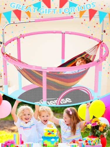 Image of BLUERISE 55IN 6FT Indoor /Outdoor Toddler Trampoline for Kids | Galvanized Steel Pipe,Multiple Activity Accessories,110lb,Safety Enclosure,Basketball Hoop,No-Gap Design,Anti-Rollover Bottom
