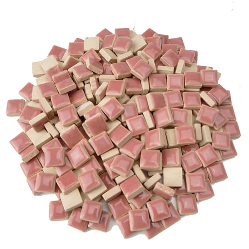 Samjobroad Dusty Rose Square Ceramic Mosaic Tiles, (12x12) mm Glazed Porcelain Mosaic Pieces, Ceramic Tiles for Mosaics Crafts, DIY Art Projects & Home Decor - 300g/200PCS