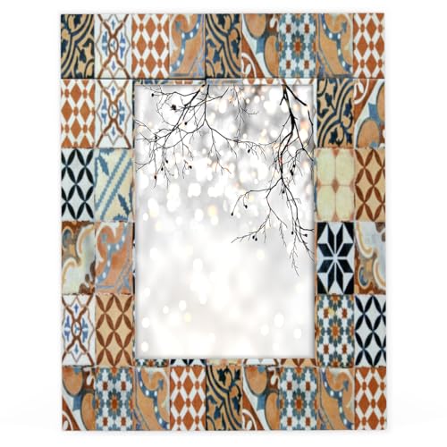 cfpolar Cornice per foto in legno massiccio con piastrelle da pavimento in ceramica, 13 x 18 cm, adatta a foto da 12,7 x 17,8 cm, in acrilico ad alta definizione, per tavolo e parete, cornice