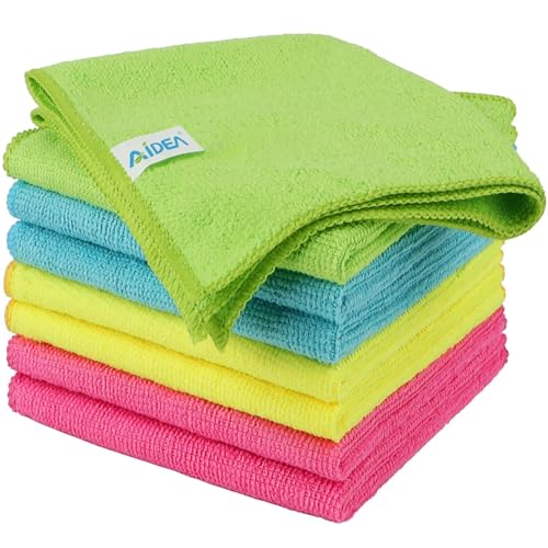 AIDEA Microfibre Cleaning Cloths 8 Pack Reusable Kitchen Cleaning Towels Dish Cloths Lint Free Streak Free Washable Duster Cloth for House Car Motorbike Windows 30 x 30 cm