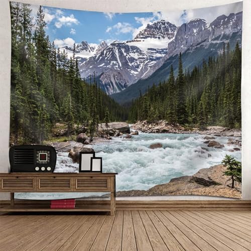 Tapisserie murale paysage nature 150x130 cm gris vert et marron pour deco de chambre
