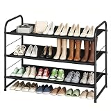 Ekisemio 3-Tier Stackable Shoe Rack – Expandable & Adjustable Fabric Shoe Organizer, Space-Saving for Closet, Black