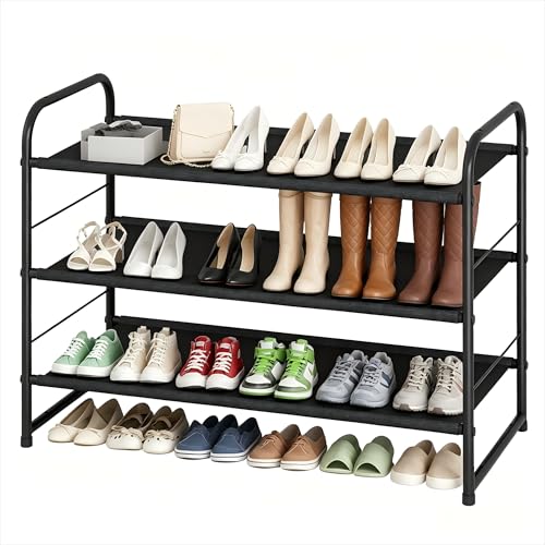 Ekisemio 3-Tier Stackable Shoe Rack – Expandable & Adjustable Fabric
