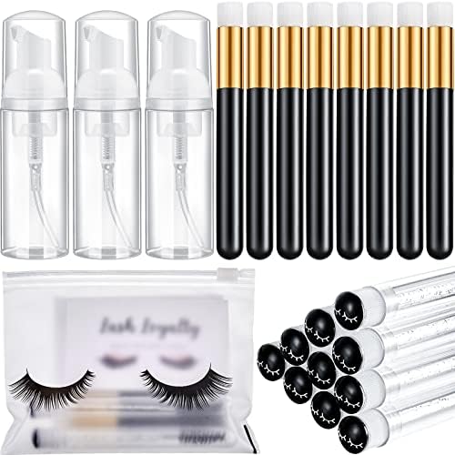 12 Pcs Eyelash Aftercare Bags 12 Lash Shampoo Brushes 12 Empty Mascara Wand Tubes 12 Eyelash Brushes 25 Lash Aftercare Cards 25 Refill Filler Lash Punch Cards Eyelash Makeup Accessories (Black Series)