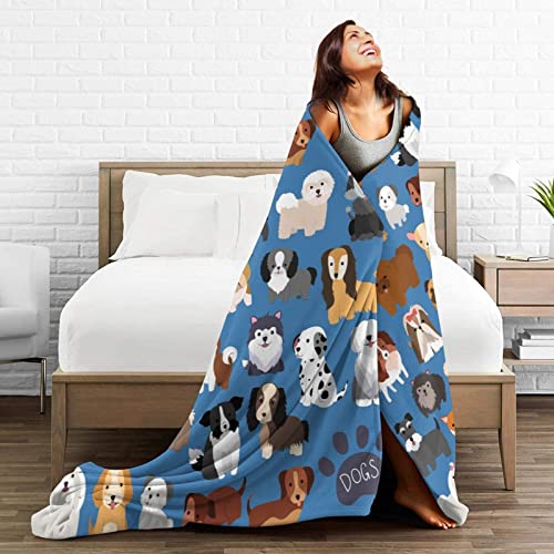 Perinsto Cute Dogs Animal Pattern Throw Blanket Ultra Soft Warm All Season Decorative Pet Dog Fleece Blankets For Bed Chair Car Sofa Couch Bedroom 50"X40" #TOP4
