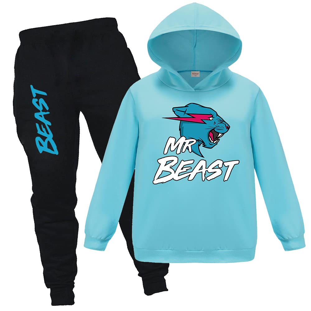 Famous YouTube Gamer Logo Ripped Lightning Cat Printed Hoodie and Pants 2pcs/Sets Trousers and Top Tracksuits for Boys Girls Ages 3-13