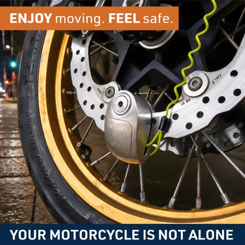 Image of URBAN UR910S Approved Motorcycle Disc Lock with Hi-Tech Alarm | 120dB, X2 ON | SRA & Sold Secure Gold Tested Anti-Theft for Motorbike Scooter Bike | 10mm Double Locking, Stainless Steel