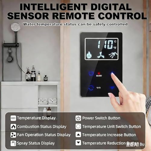 Tankless RV Water Heater, Instant Propane Gas, 55,000 BTU, 12V DC, On-Demand Hot Water with Remote Control, Compact 13x13 Inches, Ideal for RVs and Campers