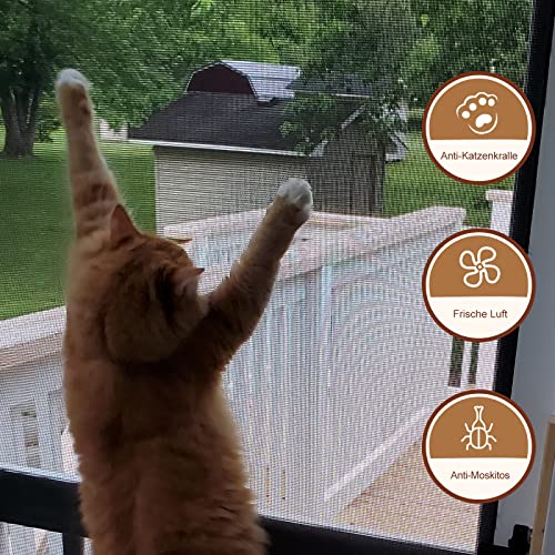 Yotache Katzenschutzgitter 220×90 cm, Petscreen katzengitter Fenster ohne Bohren, PVC-beschichtetes Polyester Insektenschutz Fliegengitter, Schwarz