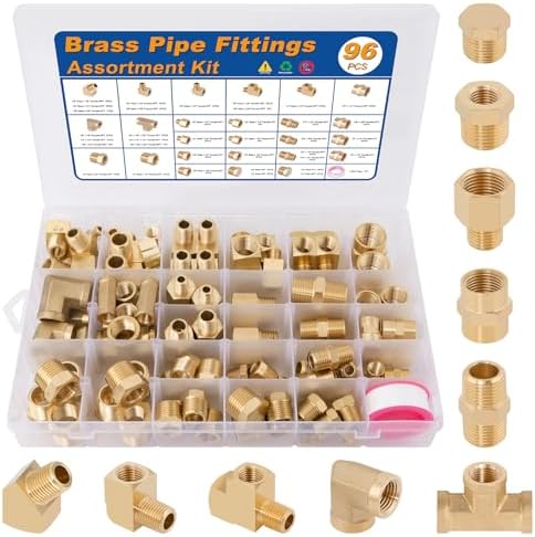 KOOTANS 96PCS Brass Pipe Fittings Assortment Kit - NPT Adapter, R...