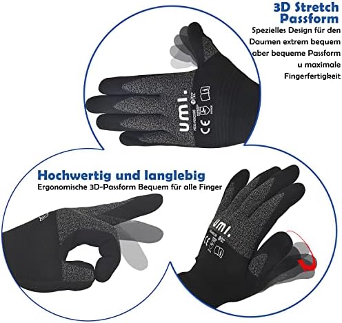 Amazon Brand-Umi Safety Assembly Work Gloves 6pairs, Stretch Fit, Durable Foam Nitrile Palm, Thin and Lightweight, Nylon, Non-Slip, Breathable, Gardening gloves for Men and Women, size 10/XL