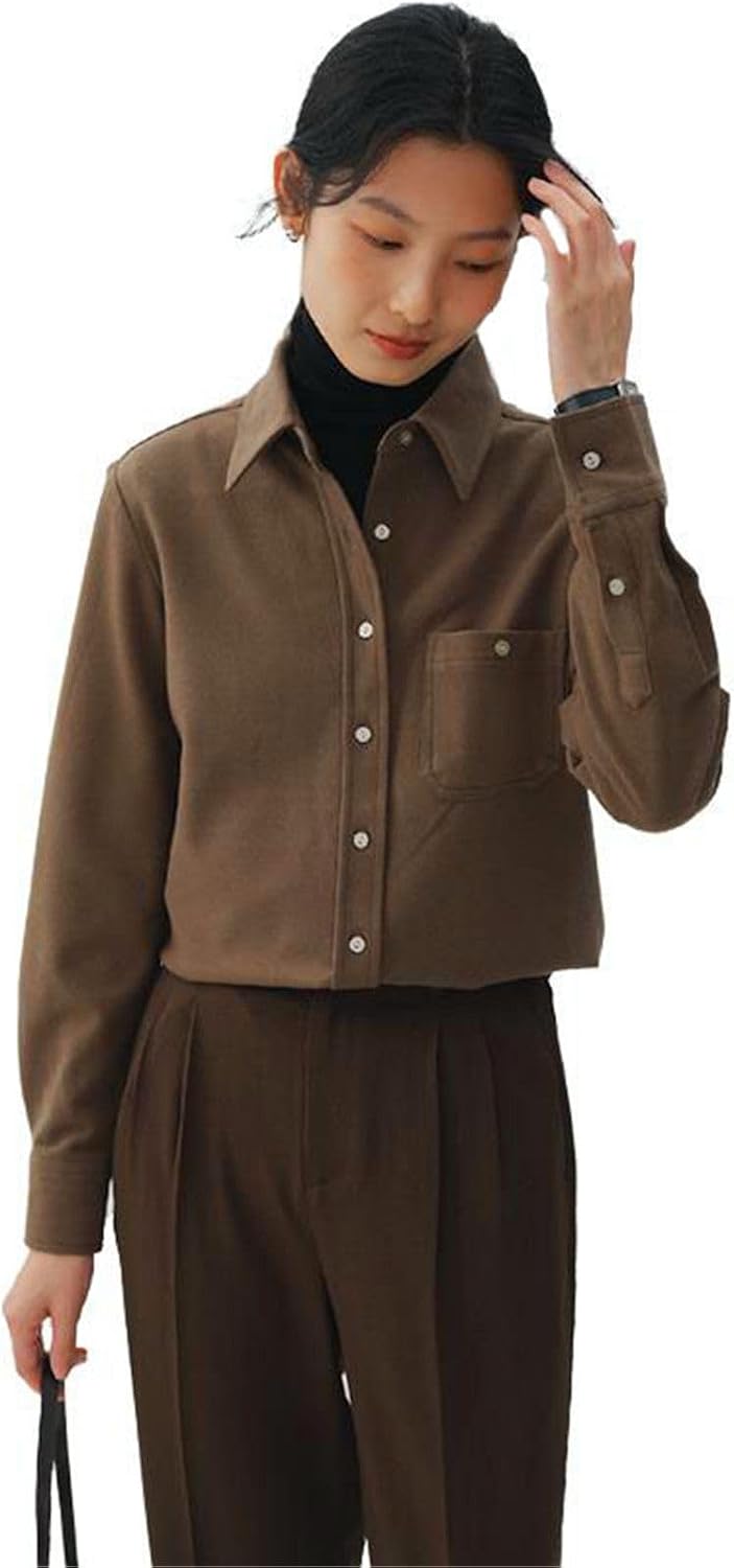 MAFSMJP Womens Boutton Down Shirt Thick Autumn Winter Long Sleeve Base Layer Loose Fit Shirt for Lady