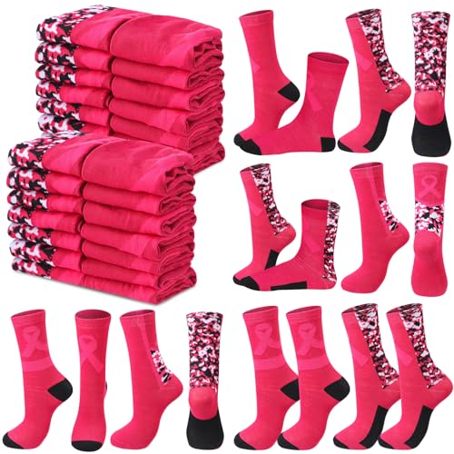 Jiuguva pink ribbon breast cancer awareness socks, 60 pairs