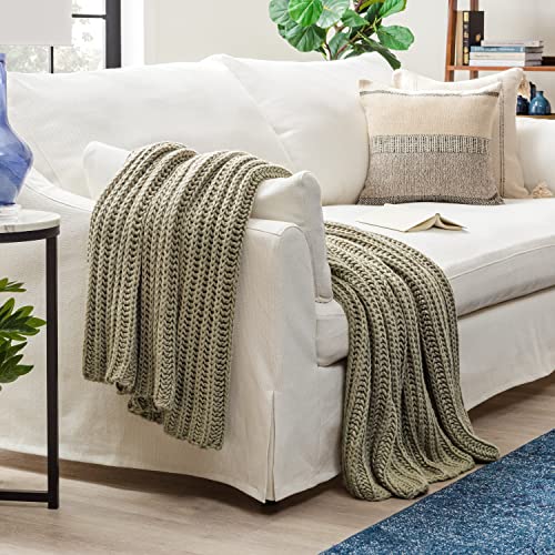 Chanasya Chunky Knit Fluffy Sage Green Throw Blanket - Contemporary Textured Super Soft Warm Cozy Plush Lightweight Acrylic Knitted Blanket For Couch Bed Sofa Chair Cover Living Bed Room - Sage #TOP5