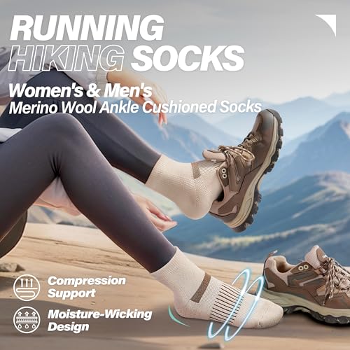 Image of 6 Pairs Merino Wool Ankle Running Hiking Socks Compression Support Breathable Thick Cushion No Show Socks for Women Men