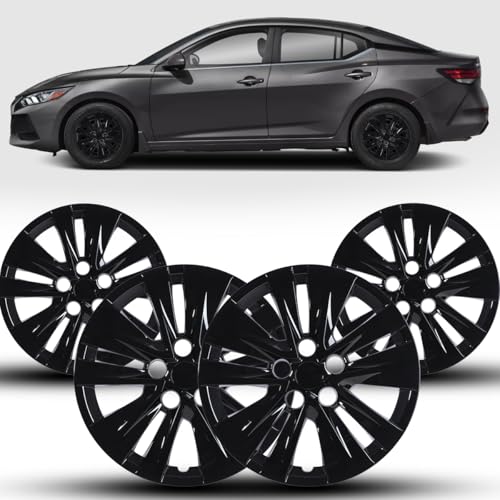 Image of Winjet 16 inch Hubcaps Wheel Covers for 2020-2025 Nissan Sentra [2020 2021 2022 2023 2024 2025 2025 Nissan Sentra] Wheel Rim Covers Fit for Steel Wheels 16 inch Hub caps Set of 4 (Black Lacquer)