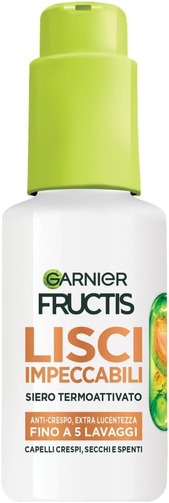 Garnier Fructis Siero Termoprotettore, Per Capelli Lisci e Lucenti a Lungo, Resistenti all'Umidità, Trattamento Lisciante alla Cheratina Vegetale e Olio di Argan, Lisci Cheratina, 50 ml