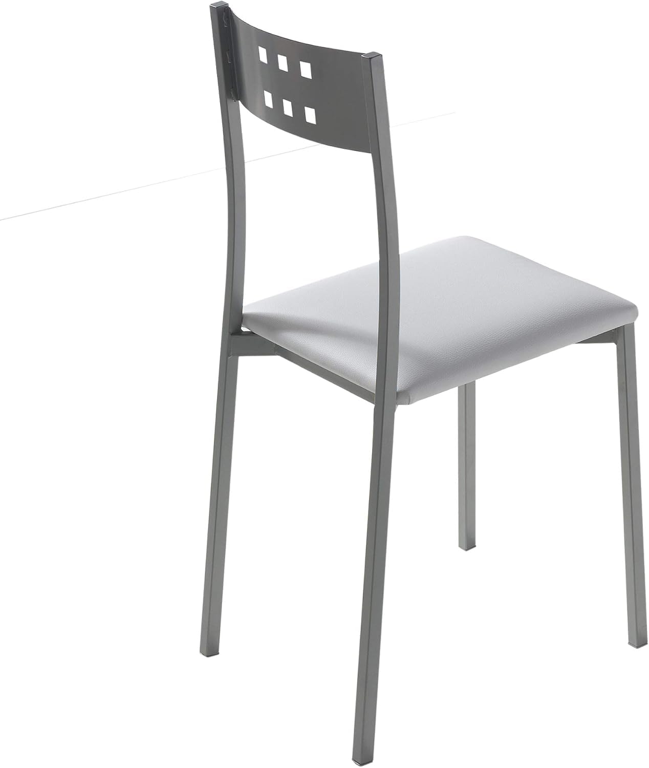 MOMMA HOME Set 2 Sillas de Cocina y salón -Xara - Material Metal Color Plata y Asiento en Cuero sintético - Medidas 41 x 47 x 86 cm. (Blanco)