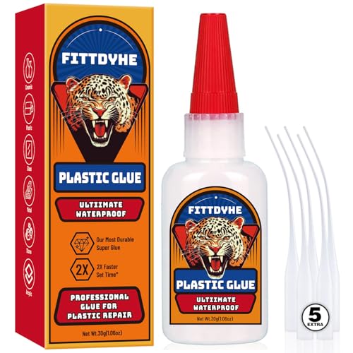 Super Plastic Glue 30 g, Super Glue for Plastic, Strong Fast Drying Clear Heavy Duty Waterproof Adhesive for Toys, Miniatures, Model, Acrylic, PVC, PLA, DIY Kits Repair