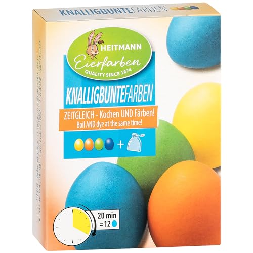 Heitmann Eierfarben Knalligbunte Farben - 4 fl. Eierfarben (gelb orange grün blau) 2 Farbverstärker 4 Färbebeutel 4 Clipse