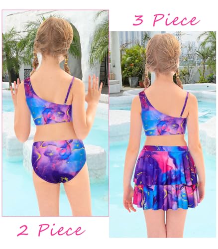 Image of RAISEVERN Girls Swimsuit 3 Piece Bathing Suits Cute Swimwear for 5-12 Years