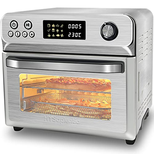 HYSapientia® 24 litri Forno Friggitrice ad Aria Calda 10 in 1, 1800W Friggitrice aria in acciaio inox，Ricette e istruzioni italiane，forno ad aria con 8 accessori,Mini Forno per Pizza,Air fryer