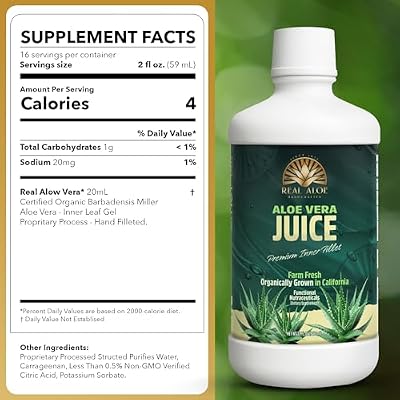 Real Aloe Aloe Vera Juice (32 fl oz) | Handcrafted from Certified Organic California-Grown Inner Leaf Gel | Aloin-Free, Digestive & Gut Support | Made in USA