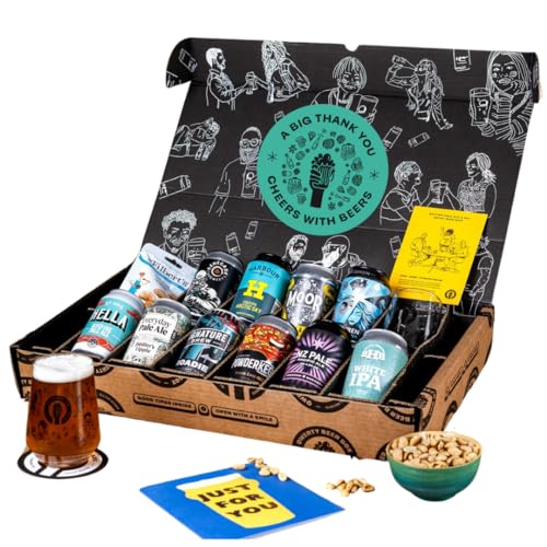 Premium IPA/Pale Ale Thank You Beer Gift Hamper - 10 Independent Craft Beers, Snack & Tasting Guide by QWERTY Beer Box - Beer Gift Set