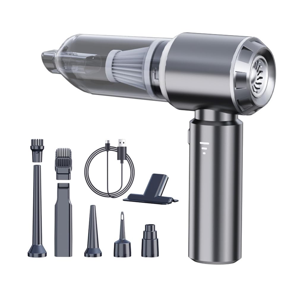 Aspirapolvere Portatile Senza Fili con Motore brushless ad Alta velocità da 80000 Giri/min, soffiatore e Pompa per Auto da 15000pa 3 in 1, 3 velocità Regolabili, Mini soffiatore PE
