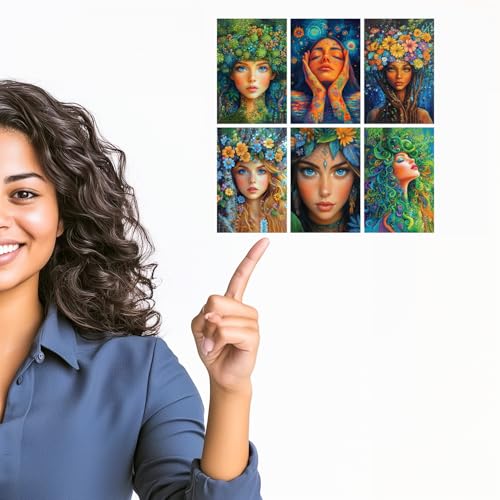Image of SiddArtify Botanical Goddess Wall Art Prints Set - Fantasy Portrait Poster Decor for Living Room Bedroom Office - Set of 2-4x6 Inch - Board (Pack of 6) - Sticker (Pack of 6)