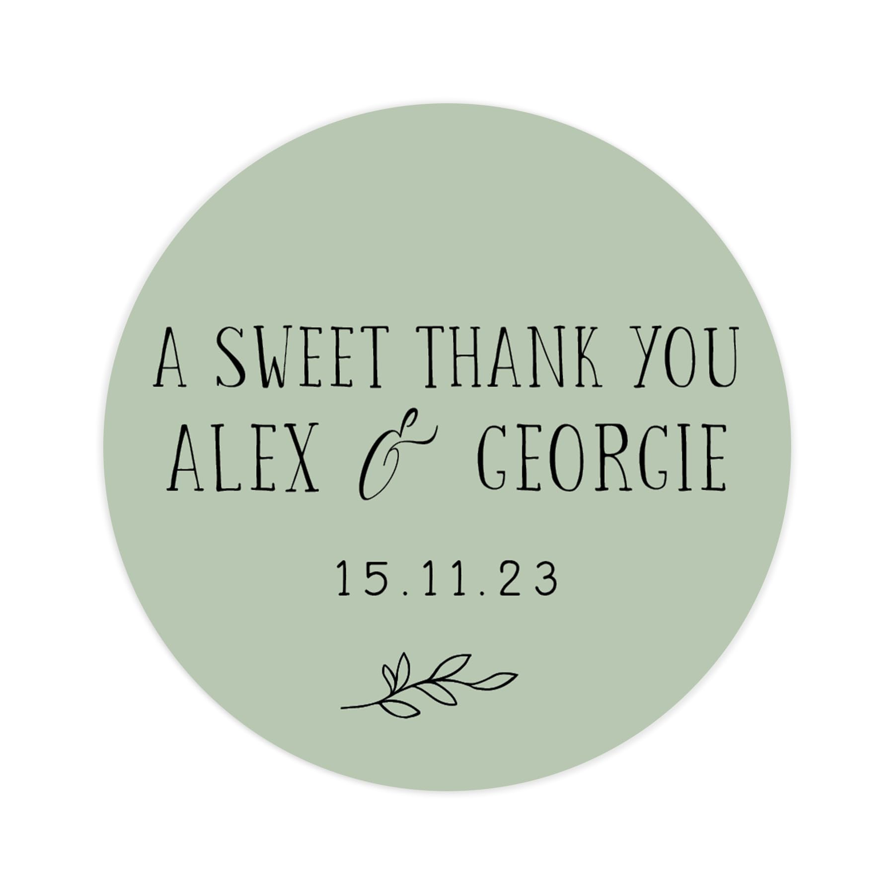 Personalised a sweet thank you wedding stickers | wedding labels | favor sticker | wedding favors thank you stickers | 35 round stickers - per sheet (Sage green)
