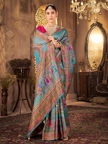 Image of Glory Sarees Women's Luxurious Dola Pure Silk Original Saree Position Print Work Madhubani Inspired Motifs Banarasi Kanjivaram Style Saree With Blouse Piece (Elegant101 Parent)