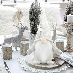 Gehydy Christmas Gnomes Decorations Handmade Gnomes Plush Stuffed Scandinavian Tomte Xmas Decor for Home Kitchen Farmhouse Tiered Tray - White Gehydy Christmas Gnomes Decorations Handmade Gnomes Plush Stuffed Scandinavian Tomte Xmas Decor for Home Kitchen Farmhouse Tiered Tray White