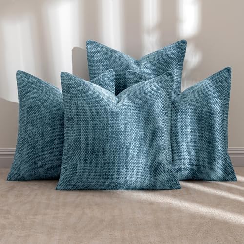 Image of MIULEE Pack of 4 Couch Throw Pillow Covers 18x18 Inch Smoke Blue Soft Decorative Chenille Pillow Covers Farmhouse Accent Cushion Covers for Boho Spring Home Decor Sofa Bedroom Living Room