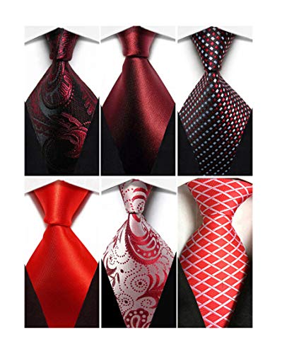Wehug Lot 6 PCS Men's Classic Valentine Ties Silk Red Tie Woven Necktie Jacquard Neck Ties For Men style025