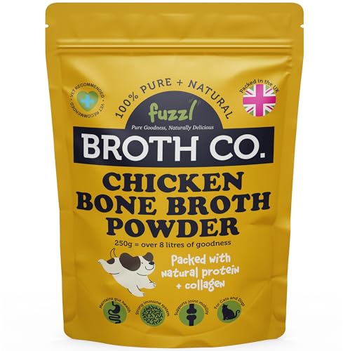 Fuzzl Broth Co. Chicken Bone Broth for Dogs 100g Rich in Collagen Glucosamine & Nutrients - Natural Grain-Free Dog Food Topper & Hydrator Supports Joint Gut & Immune Health Dog Gravy