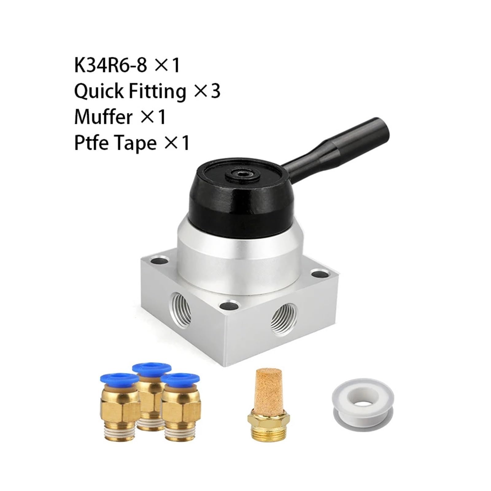 Valvola manuale pneumatica a leva rotante a 4/3 vie Controllo manuale del flusso 3 posizioni 4 porte K34R6-8D 4HV310-10(K34R6-8,With 12mm fitting)