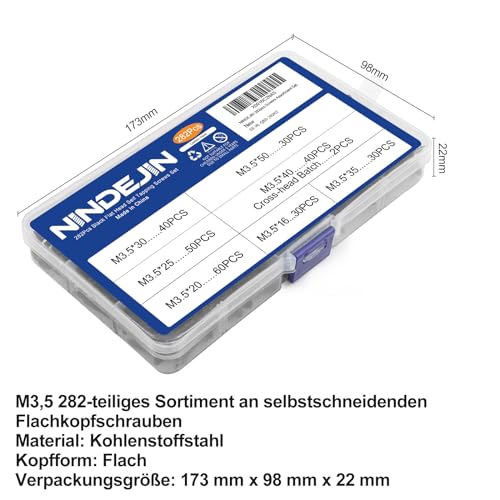 NINDEJIN Schnellbauschraube mit Grobgewinde M3.5 Schrauben Kit Set + Kreuzkopf Batch 282 pcs