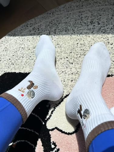 Women's Cute Grip Pilates Socks Non-Slip Crew Yoga Barre Socks with Colored cuff & Embroidery2