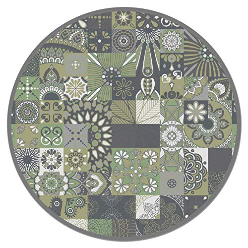Panorama Tapis Vinyle - Modèle Carreaux Ciments Vert Rond 100x100 cm - Différentes Tailles - Deco Maison, Cuisine, Chambre et Exterieur
